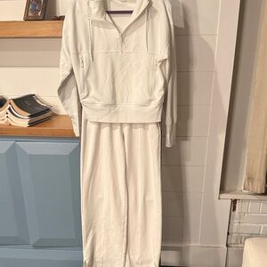 Athletic White Half-Zip Hoodie and pants Set